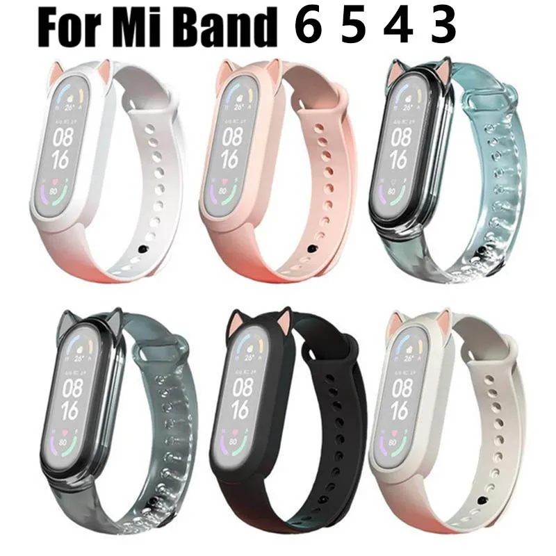 

Силиконовый сменный ремешок для Xiaomi Mi Band 3/4/5/6, Универсальный милый браслет с кошачьими ушками для Mi Band 3 4 5 6, ремешки для умных часов