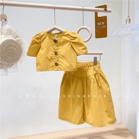 toddler girls clothes set 2021 new brand children solid crop top and wide pants fashion kids summer outfits sets