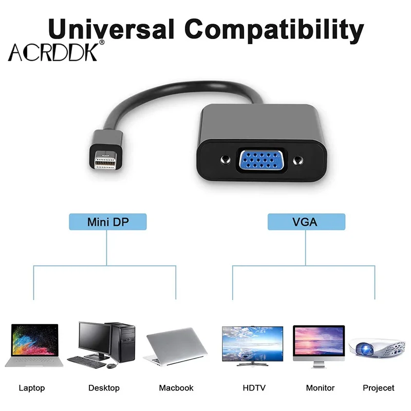 

Mini Display Port to VGA Adapter DP to VGA Male to Female Adapter for Computer Desktop Projector HDTV Transmission & Cables DF