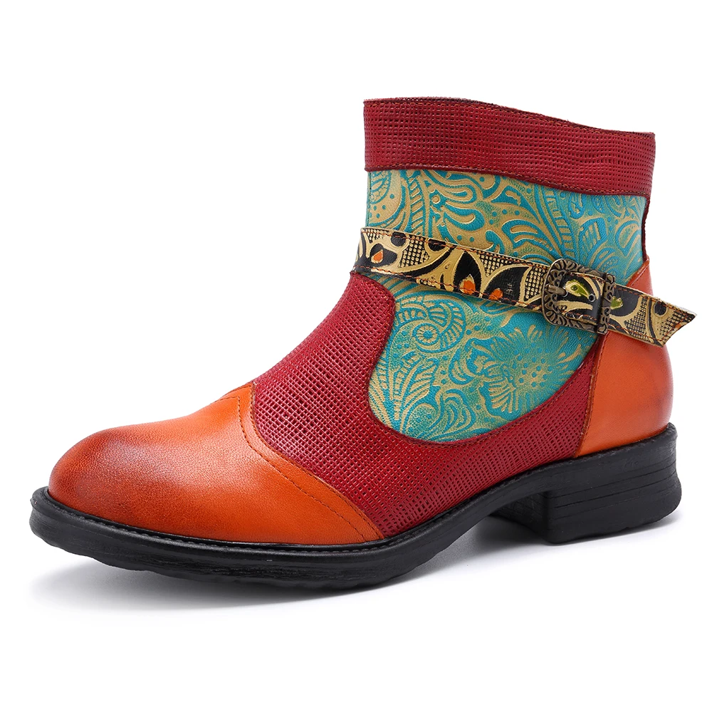 Женские ботильоны из натуральной кожи на молнии с цветочным принтом|Женские