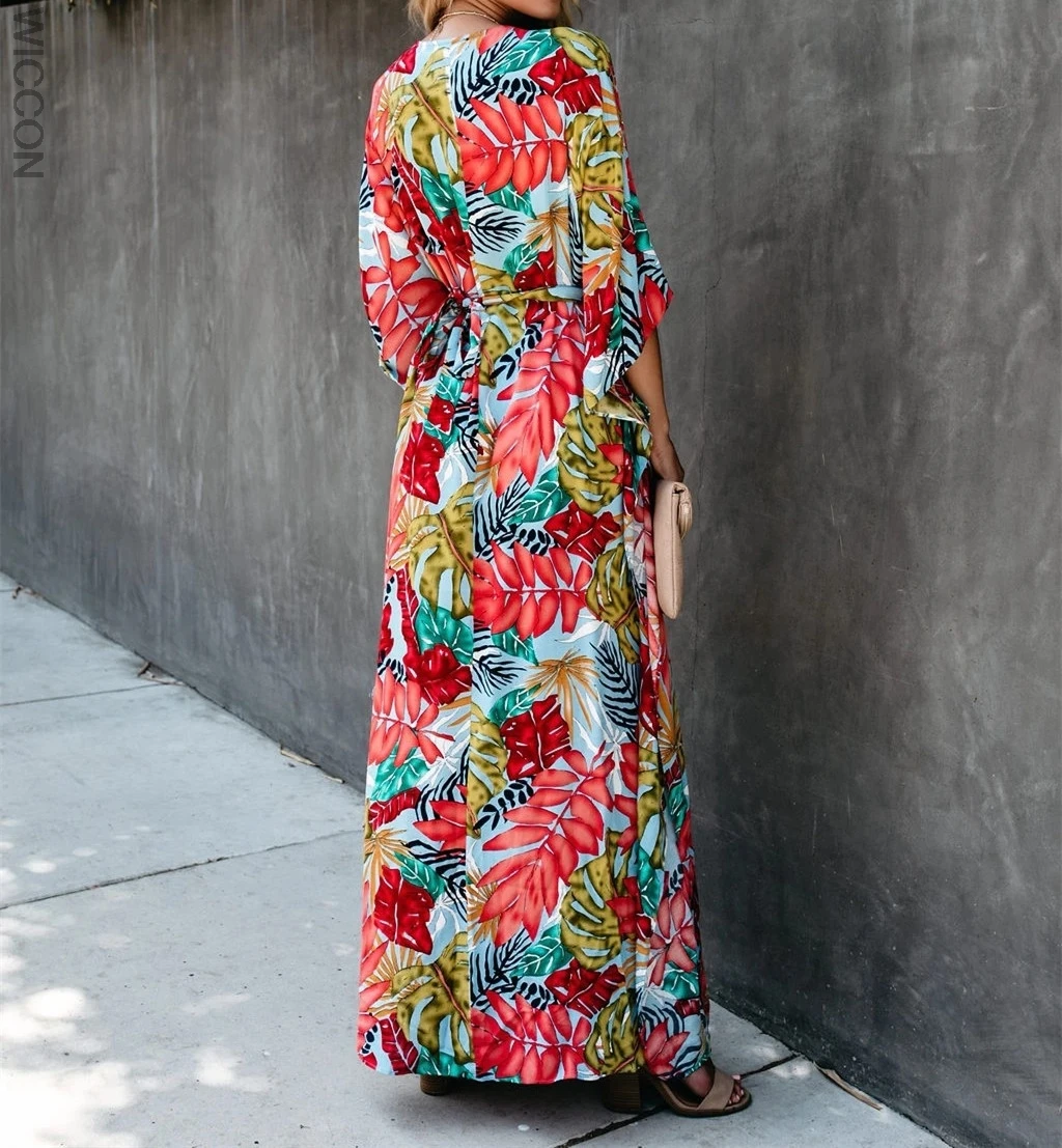 

Bohemian Printed Kaftan Women Beachwear Tunic Beach Cover up Saida de Praia Swimsuit Bikini Cover-ups Pareo Sarong