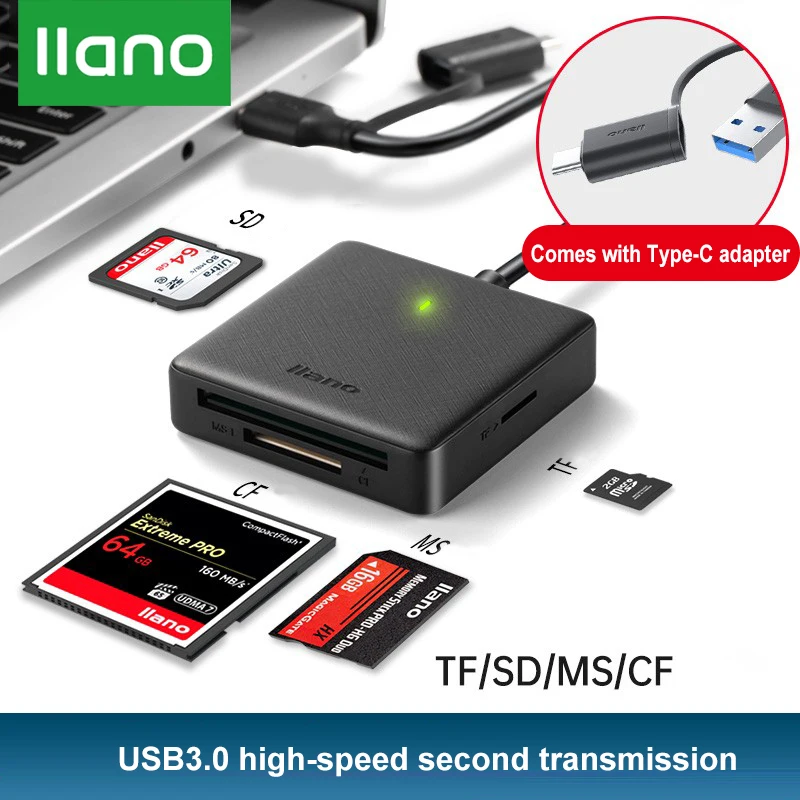 LLANO USB3.0/Type-C Card Reader 4 In 1 5Gbps Card Reader SD/TF/CF/MS Compact Flash Card Adapter For Laptop Multi Card Reader