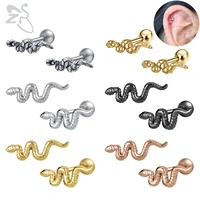 zs 1 pair punk snake shape 316l stainless steel stud earring animal ear helix conch cartilage piercings 4 colors vintage jewelry