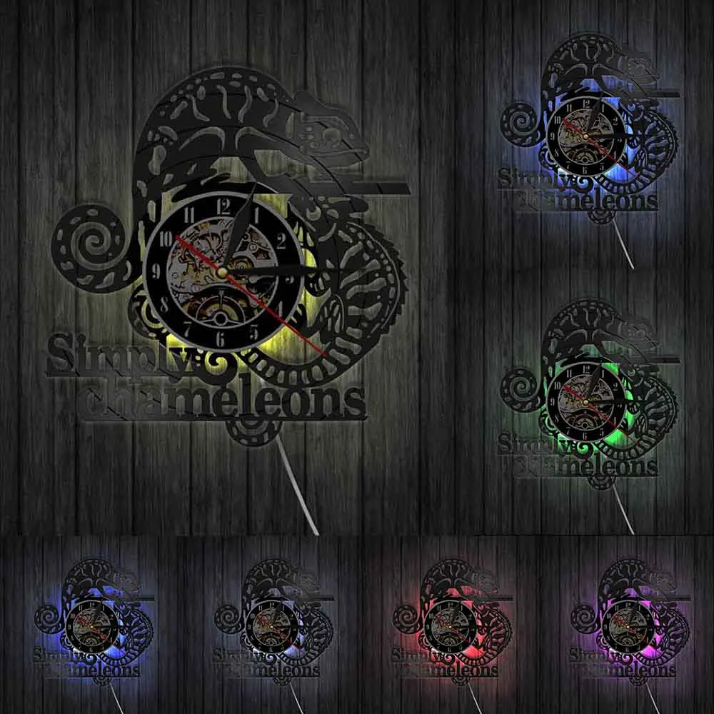 Просто Хамелеон 3D настенные часы под рептилию экзотические животное Виниловая