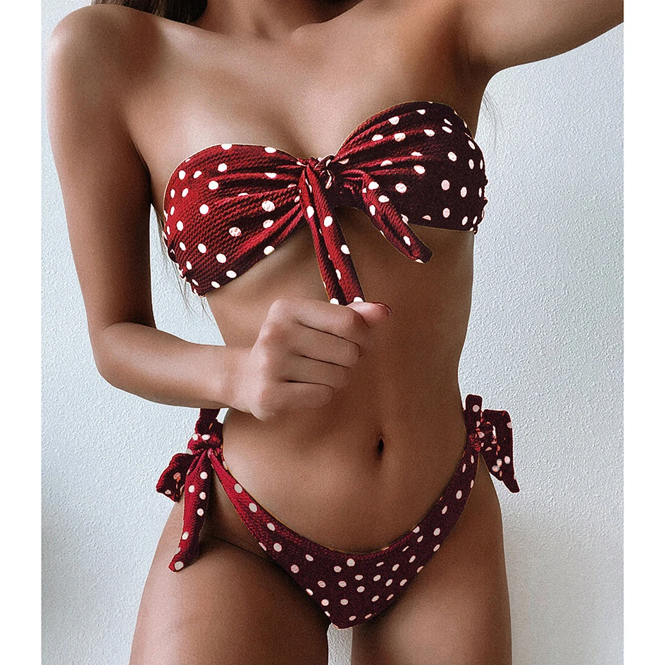 

Sexy Knot Bikini 2020 Bandeau Bathing Suit Woman Swimsuit Female Dot Swimwear Women Bikinis Set Swim Wear maillot de bain femme