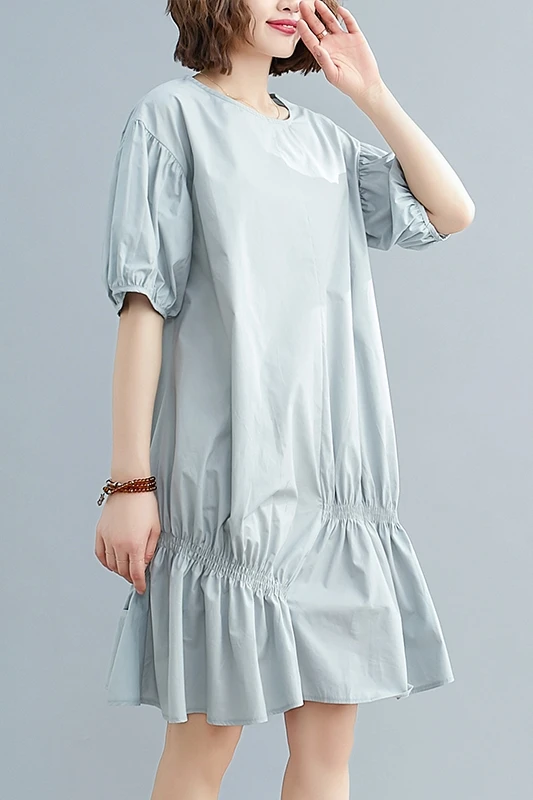 

COIGARSAM Loose Women dress Pleated Dresses White Light Blue 8936
