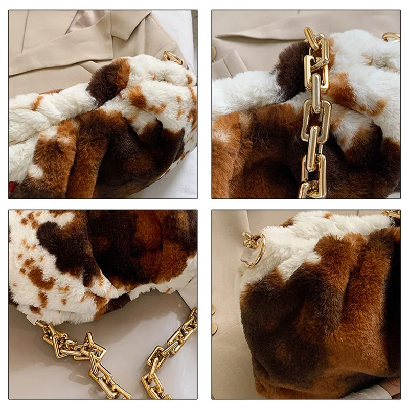 

Handbag Shoulder Fluffy Bag Cow pattern Bags For Women 2020 Torebka Damska Bolsos Para Mujer Sac A Main Femme Torebki Damskie