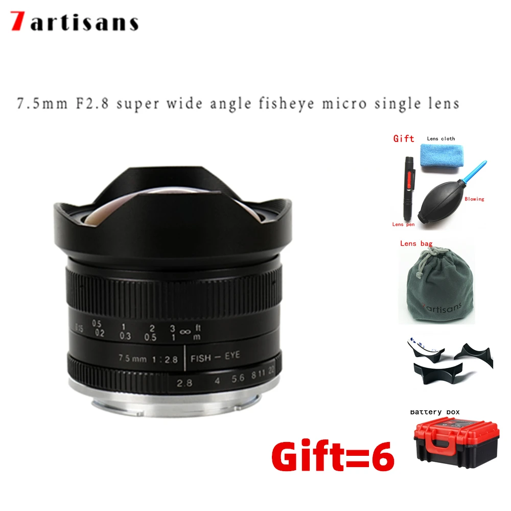 7artisans 7,5 мм f2.8 рыбий глаз 180 APS-C ручной фиксированный объектив для Sony E Mount Canon EOS-M Mount Fuji FX M4/3 Mount