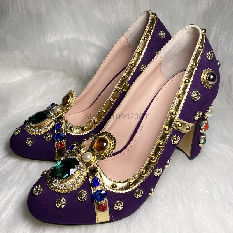 Туфли-лодочки женские на высоком массивном каблуке 6 см замшевые с круглым носком