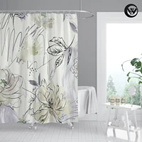 latest shower curtain polyester abstract retro flowers waterproof bathroom curtain fashion decor