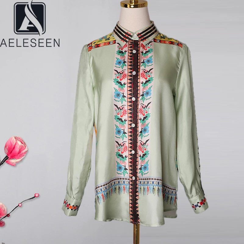 AELESEEN подиумная Модная шелковая рубашка Лето Весна Новая модная женская винтажная Свободная блузка с цветочным принтом Топ повседневные рубашки