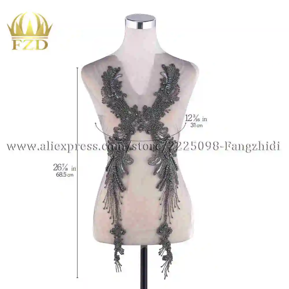 DRA-097 black tulle FZD 1 шт. Стразы ручной работы для невесты аппликация вышивка патчи для одежды бисером свадебное платье камни аппликация для DIY - Цвет: DRA-097 black tulle