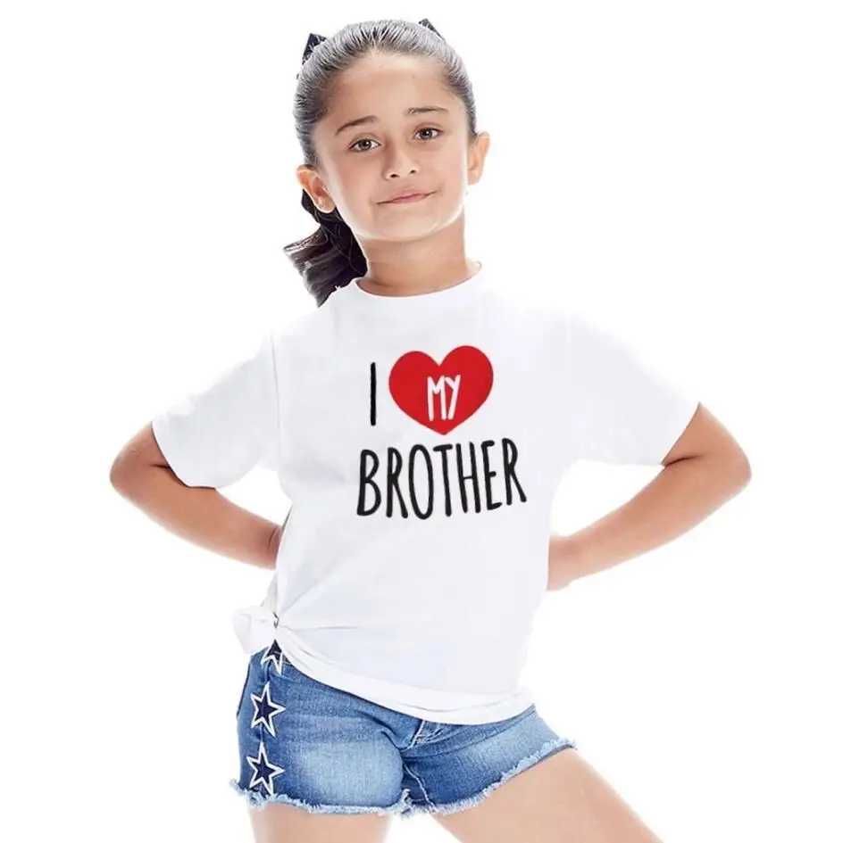 Детская одинаковая футболка с надписью «I Love My Sister»/«Brother» топы для мальчиков и девочек, летняя футболка с короткими рукавами для малышей повседневная детская футболка для всей семьи
