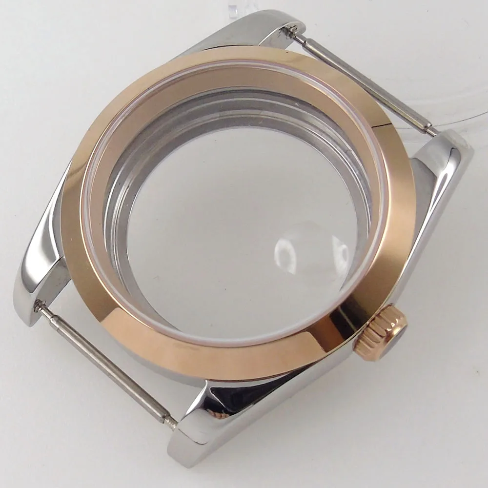 

Two Tone Rose Gold Polish Bezel fit NH35A NH36A ETA 2836 MIYOTA 82 Series DG 39mm Watch Case Glass Back