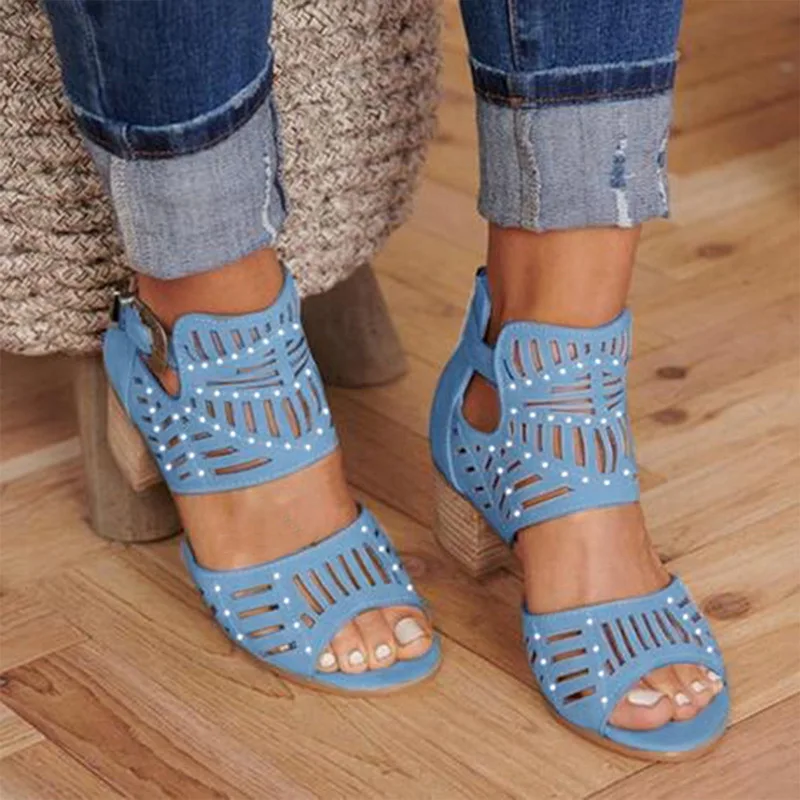 Style 1 blue WENYUJH/; женские модные сандалии; женские винтажные сандалии на танкетке с открытым носком и квадратным каблуком; обувь на высоком каблуке; zapatos mujer - Цвет: Style 1 blue