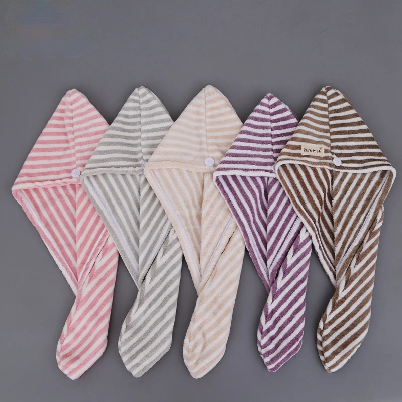 

Bathroom Coral Fleece Stripe Towel Girl's Hair Drying Hat Magic Quick-dry Hair Towel Cap Super Absorption Turban Women rapid