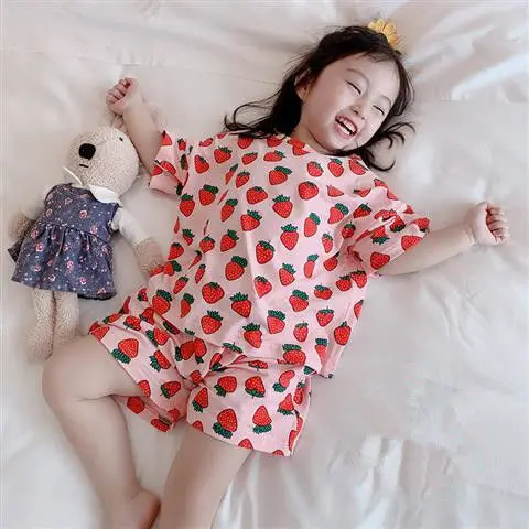 

YK New Summer Girls Kids Pajamas Set Short Sleeves Sleepwear For Toddler Girls Cotton Pyjamas Set Clothes