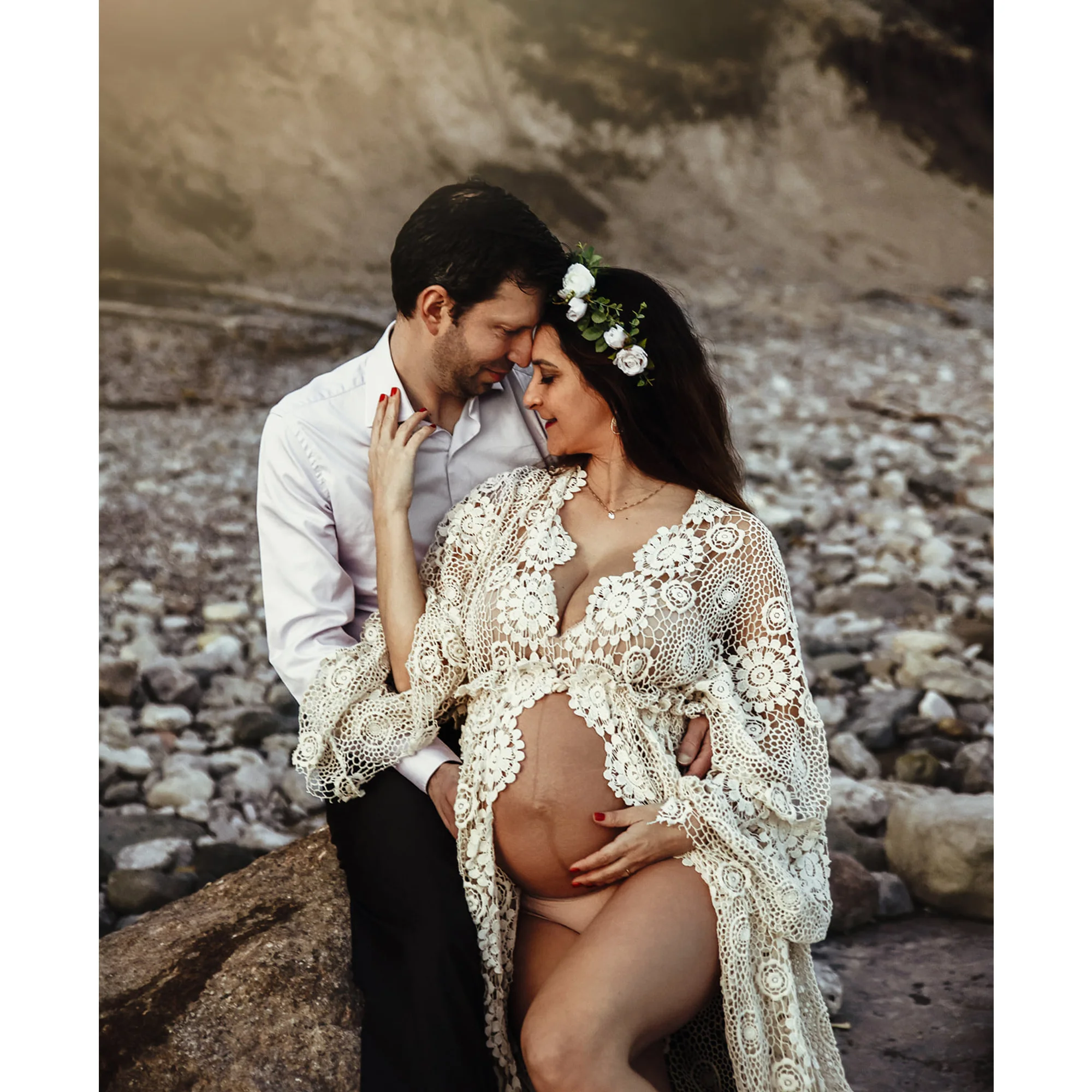 Don&Judy Boho Maternity Cardigan Dress for Photo Shoot Props Bohemian V-neck Pregnancy Women Photography Embroidery Cotton Robe enlarge