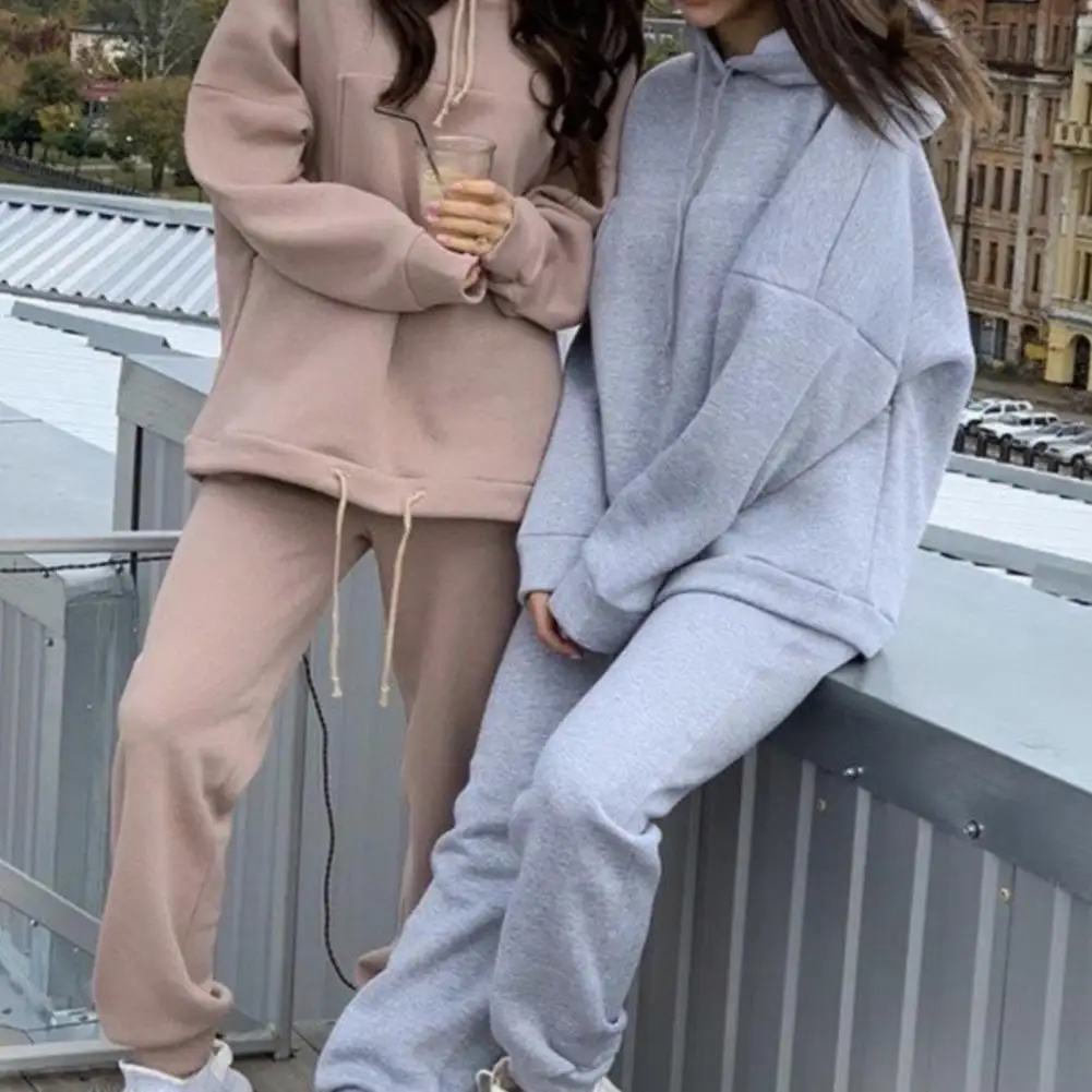 

Women's Fleece Warm Tracksuit 2 Piece Set Sportswear Hooded Long Sleeve Sweatshirt High Waist Pants Female Sets 2020 Casual Suit