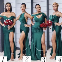 sexy dark green satin mermaid bridesmaid dress with side split sweetheart wedding party dresses maid of honor plus size dresses