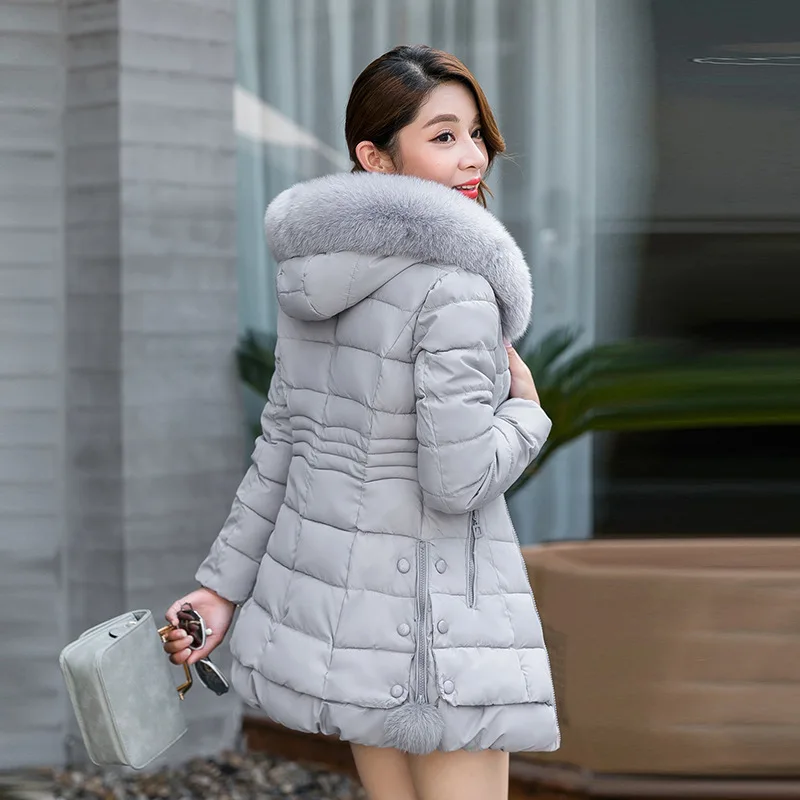 

Winter 2020 Women's Fashion Cotton Coat Women Mid-length Casual Padded Coat Female Fur Collar Hooded Elegant Cotton Coat E143