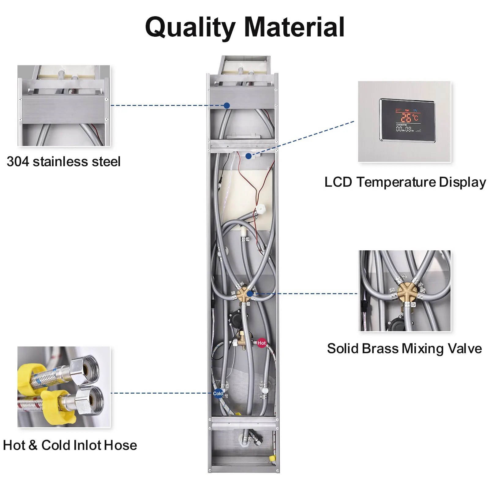 Kopen 1.8 Gpm Rvs Douche Kraan Muur Gemonteerde Led Douche Panel Screen Hand-Held Aterfall Douche Nozzle Sprinkler