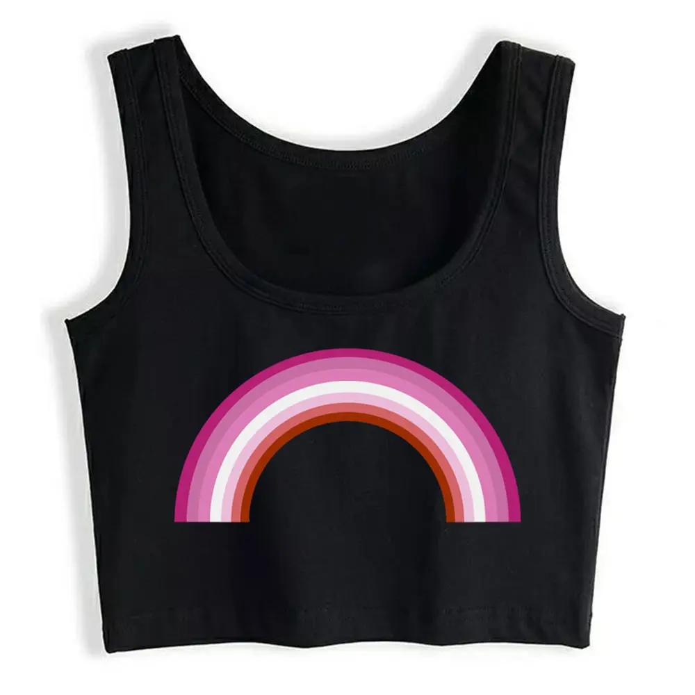 

Crop Top Sport Lesbian Pride Rainbow Flag Summer Black Cotton Tops Women