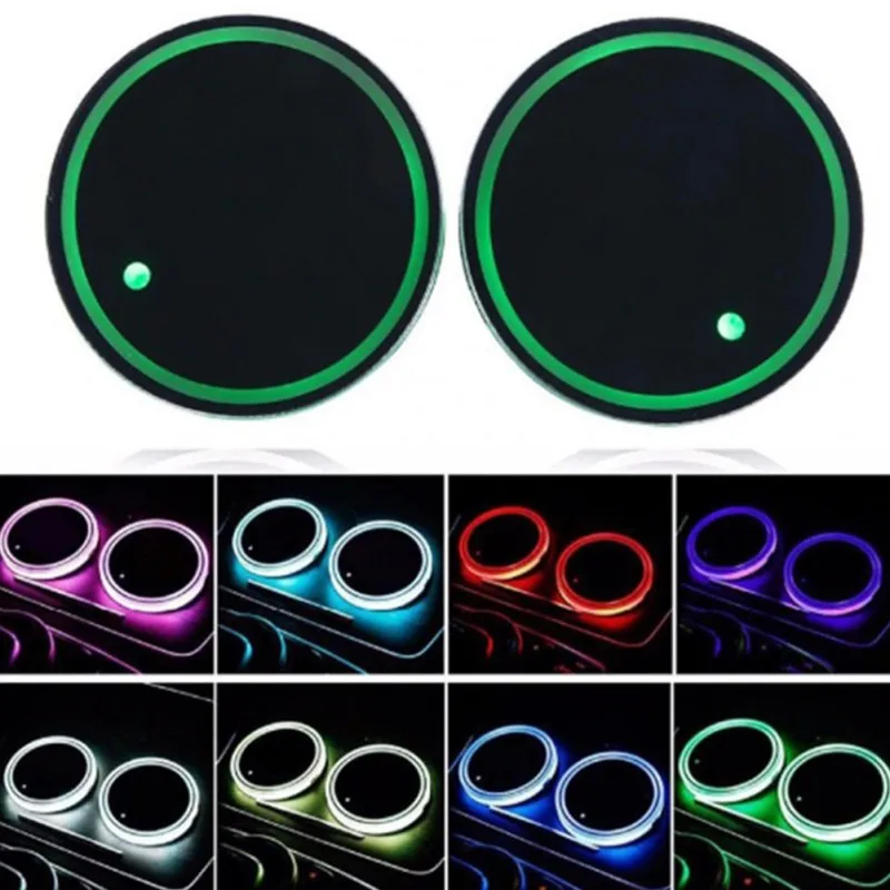 

2Pcs USB charging Car Led Cup Holder Water Bottom Mat RGB Light Decor Cover Luminous Trim Lamp Ornament Coaster Accessories