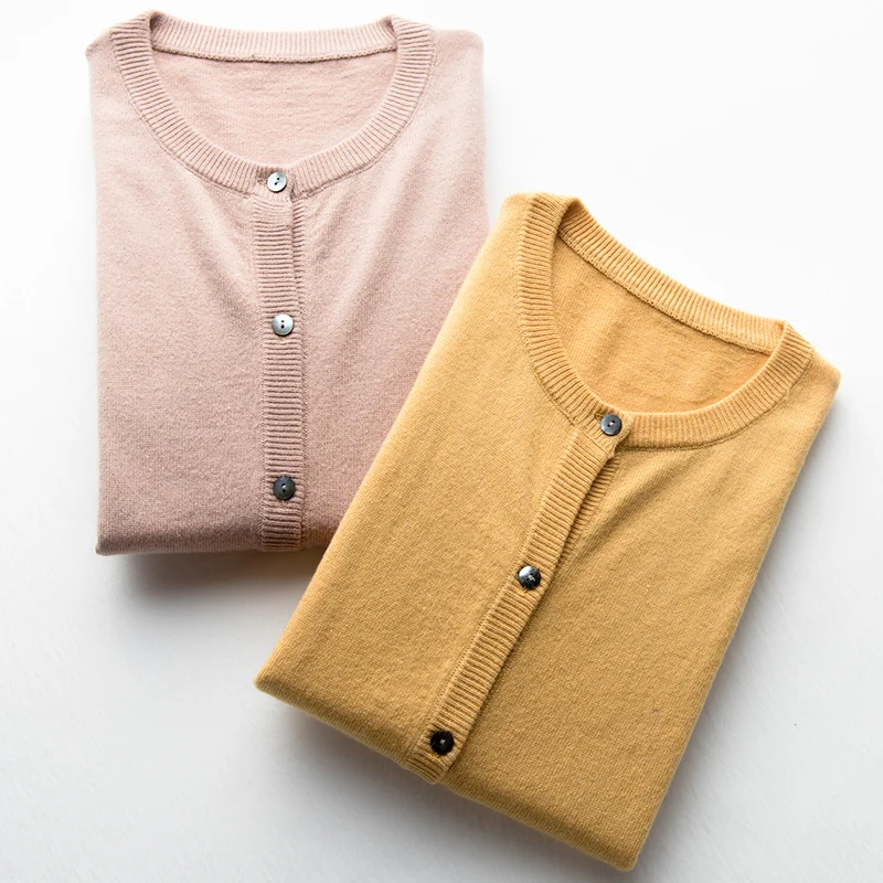 

Autumn Winter New Women Cashmere Cardigan O-Neck Knit Shirt Loose Solid Color Soft Wool Cardigan Short Sweater Women Clothes