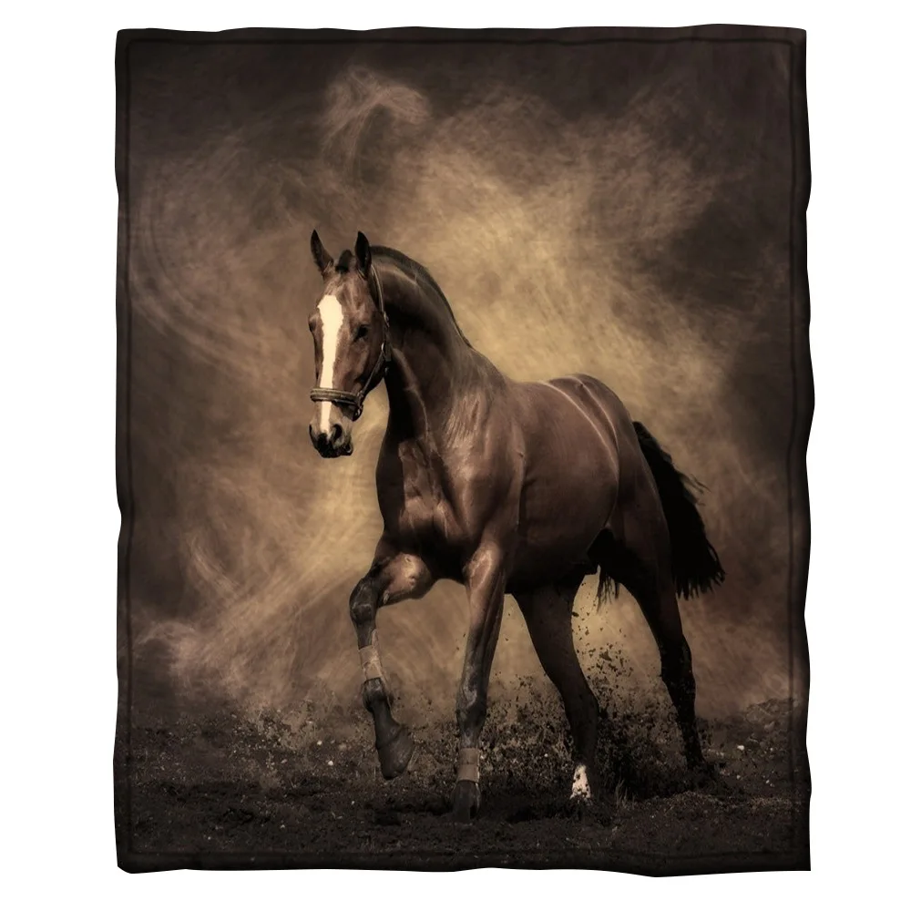Фланелевое Одеяло ONGLYP с принтом лошадей супермягкое плюшевое покрывало для