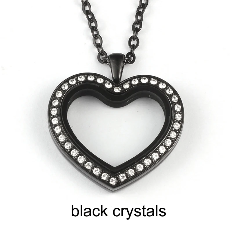 black crystals URSJEWELRY 30 мм в форме сердца, хорошие украшения Магнитная застежка 316L неоднородная нержавеющая сталь очарование медальон из смарт-стекла с цепочкой Цепочки и ожерелья - Окраска металла: black crystals