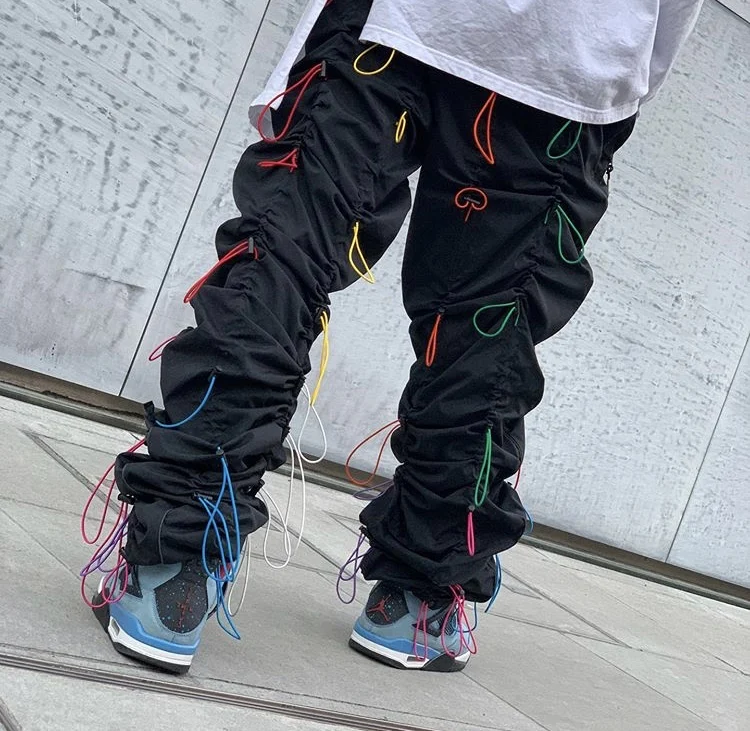Rainbow Rope Trousers Man Fashion Heap Hip Hop Yuppie Designer Jogger Pants Cool Chic Fashion Stovepipe Rompers Bib Overalls Boy