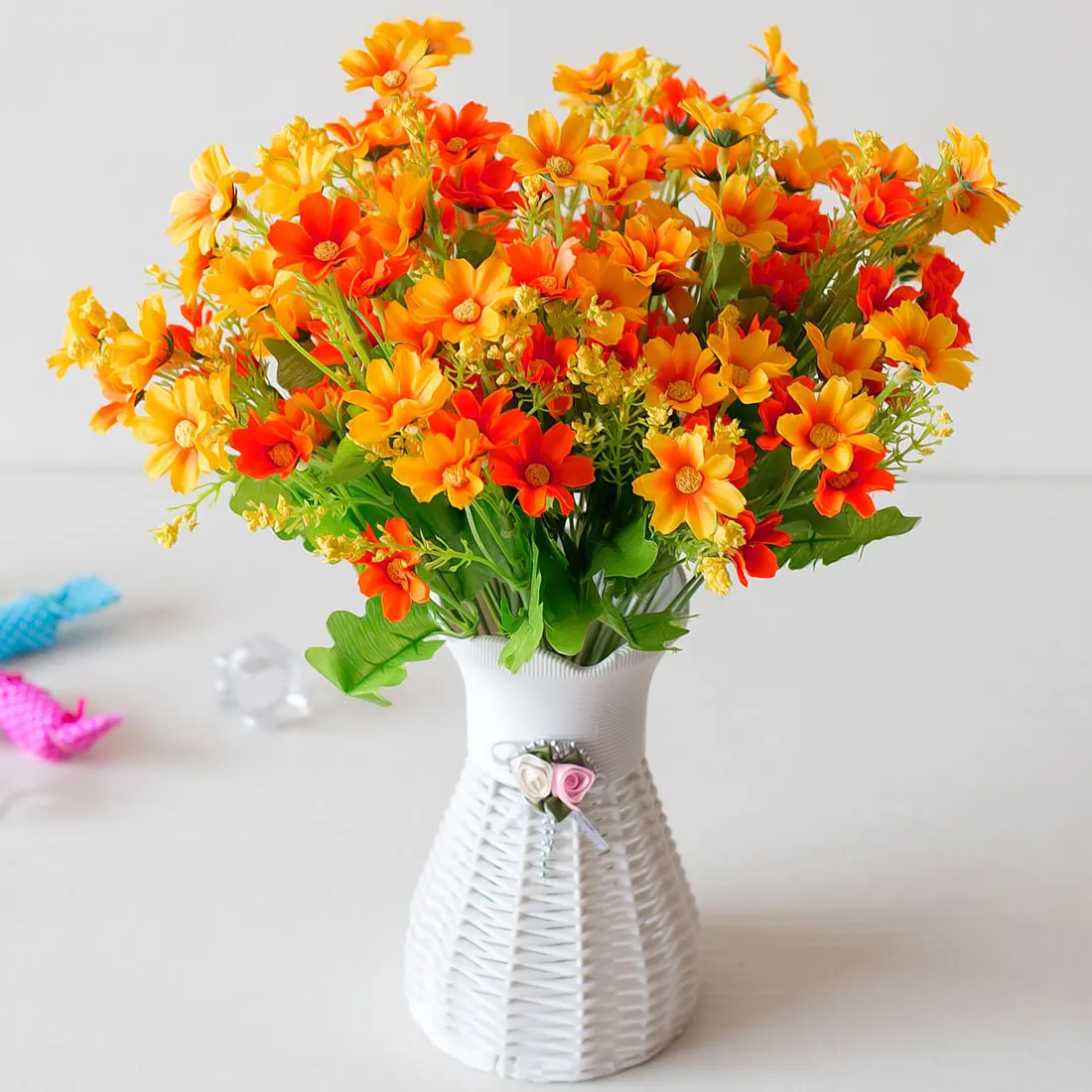 1 букет 28 головок искусственный цветок искусственная Маргаритка из шелка