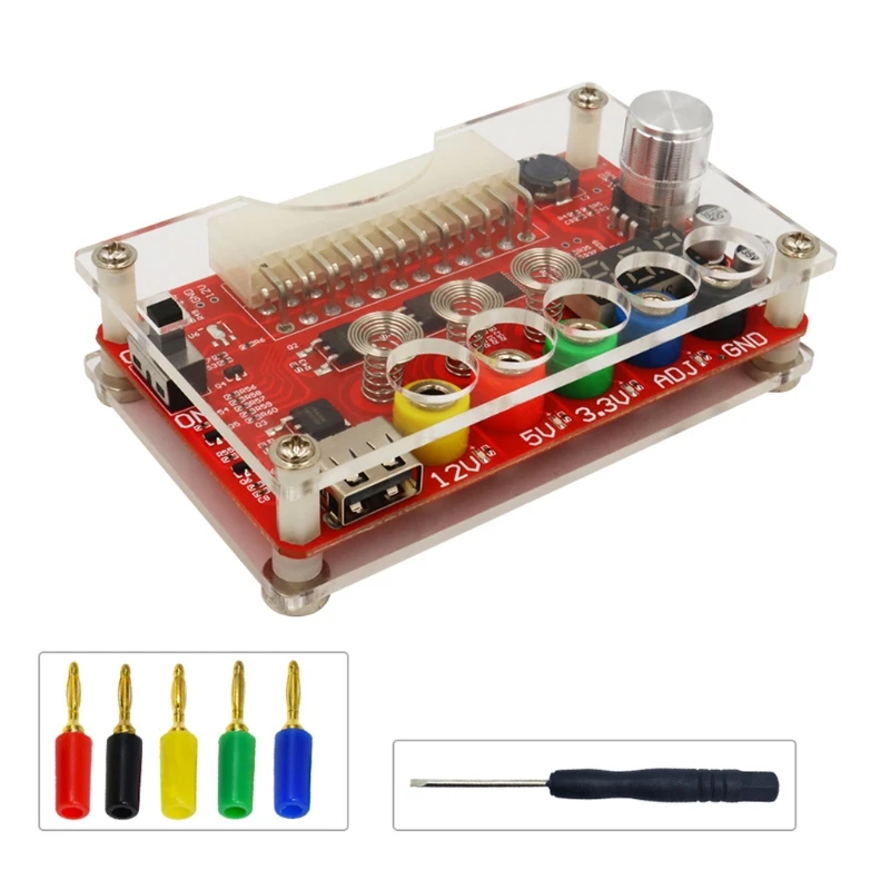 

ATX 24 Pin Power Supply Breakout Panel and Acrylic Case Kit with ADJ Adjustable Voltage Knob Compatible with 3.3V 5V 12V