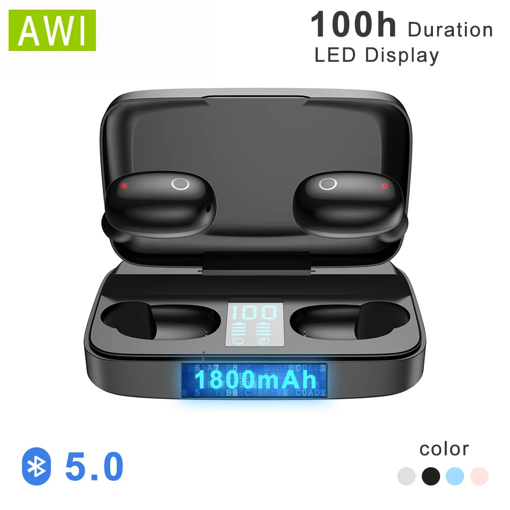 AWI W2S Беспроводные Bluetooth 5 0 TWS наушники со светодиодным дисплеем с аккумулятором 1800