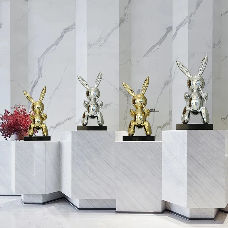 

Modern Large 75cm Gold Abstract Radish Rabbit Stand Marble Statue Sales Hotel Lobby Entrance Decor Sculpture Design Artwork