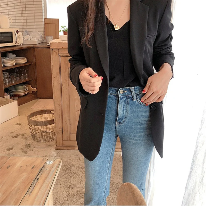 

Spring New Fashion Blazer Jacket Women Casual Pockets Long Sleeve Work Suit Coat Office Lady Solid Slim Blazers 2020
