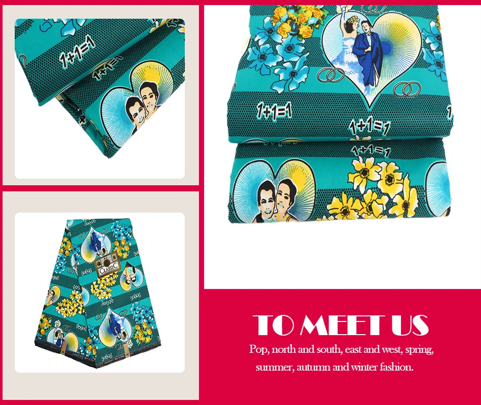 

African Fabrics wax Unique hot love in love High Quality 100% Polyester 6 Yards Sewing couple's clothes PL558