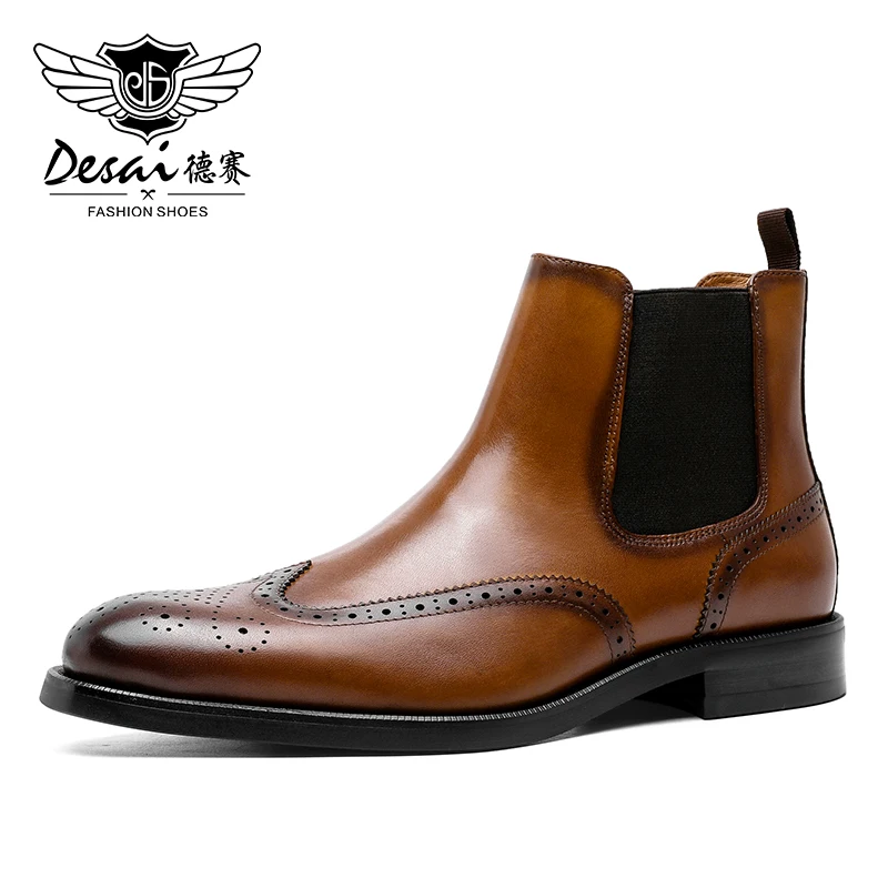 Desai Men Boots Genuine Leather Boot Shoes For Winter Work Chelsea Design Casual Male Footwear Fashion Gift 2021 New Arrival