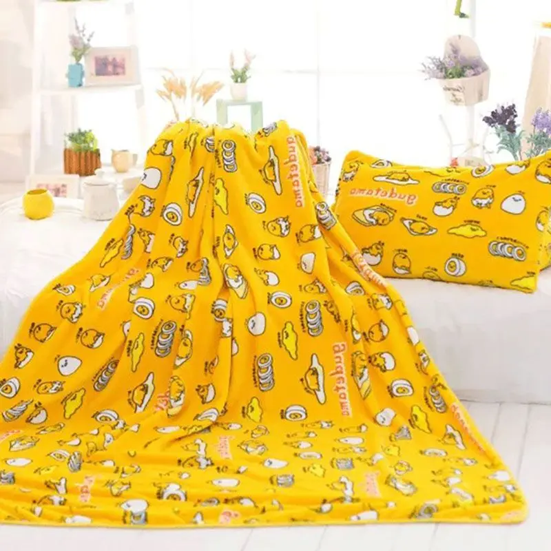 Плюшевое одеяло с мультяшным аниме теплое яичным желтком для сна кровати дивана