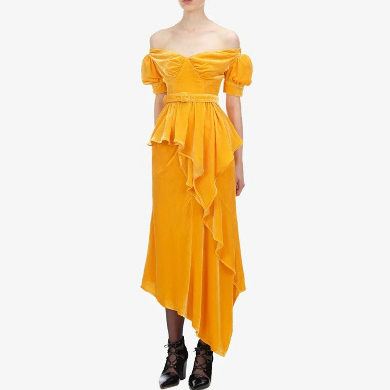 Женские наборы асимметричные Бархатные Топы с открытыми плечами и юбка макси