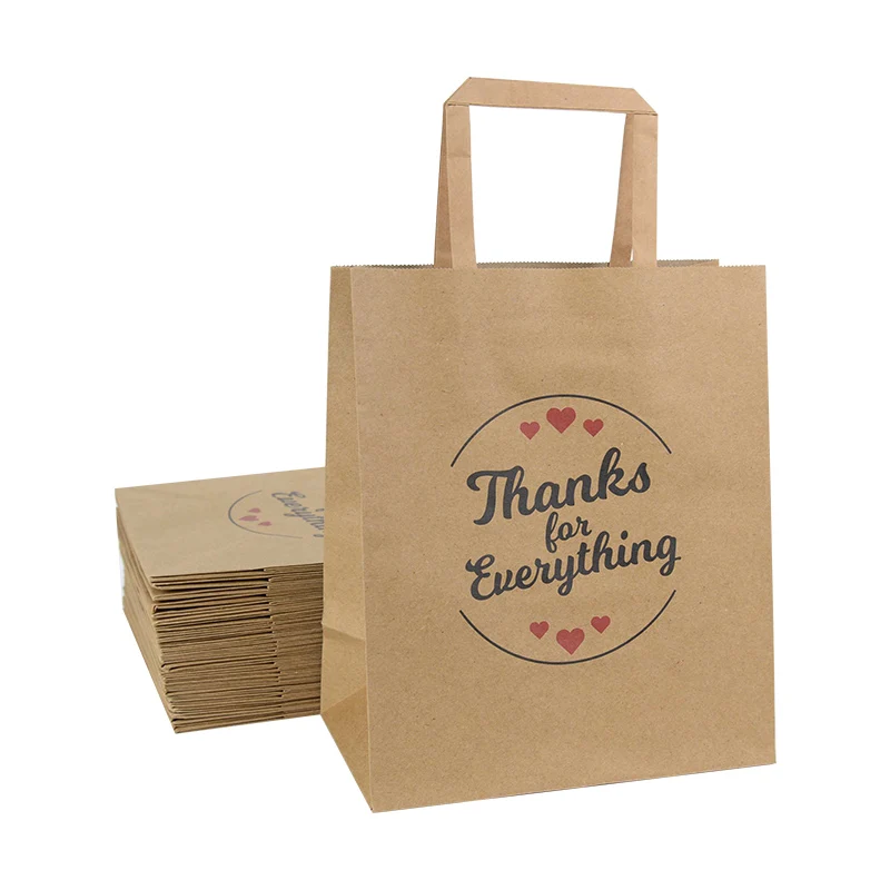 

5pcs Thank You Kraft Paper Gift Bag Tote Bags For Birthday Wedding Party Favors Mother's Day Gifts DIY Candy Cookie Packing Bag