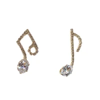 s954 fashion jewelry s925 silver post asymmetrical musical notation earrings crystal rhinstone stud earrings
