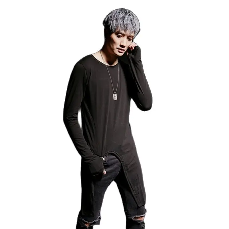 Мужские необычного дизайна длинная футболка для ночного клуба в стиле панк хип