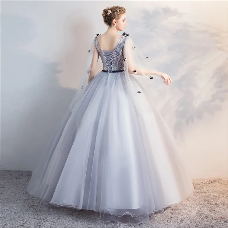 2020 серебристо серое бальное платье с цветочным принтом ручной работы v образным