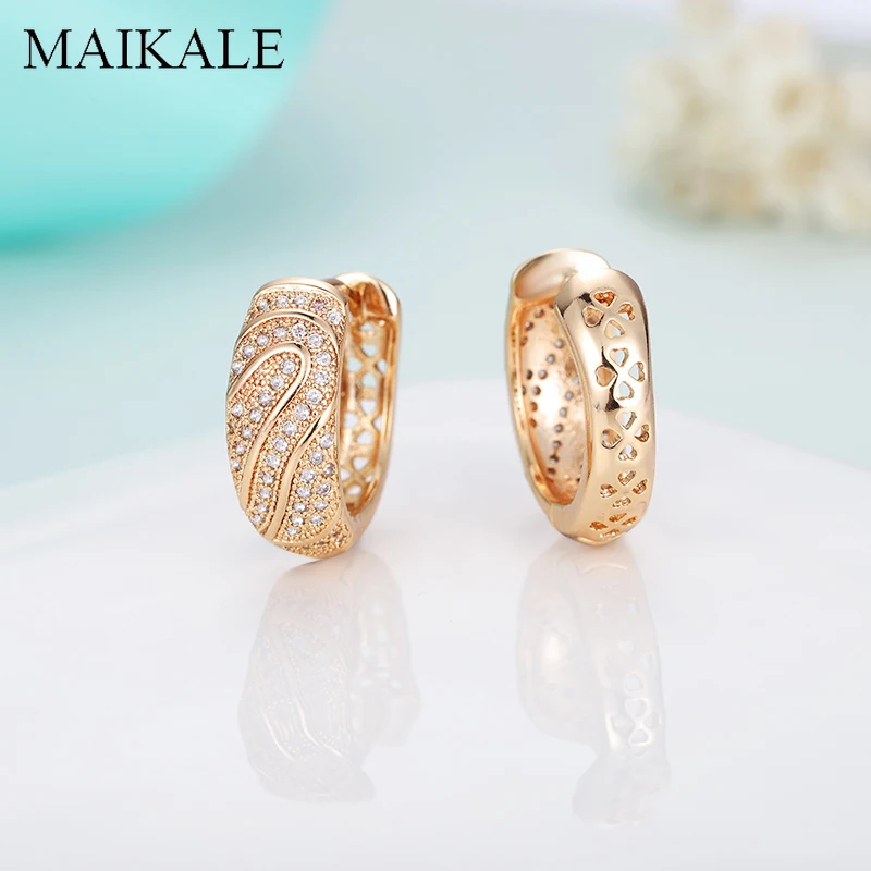Женские круглые серьги-гвоздики MAIKALE, популярные серьги золотистого/серебристого цвета с фианитом в форме пустотелого сердца, модные ювелирные изделия для подарка