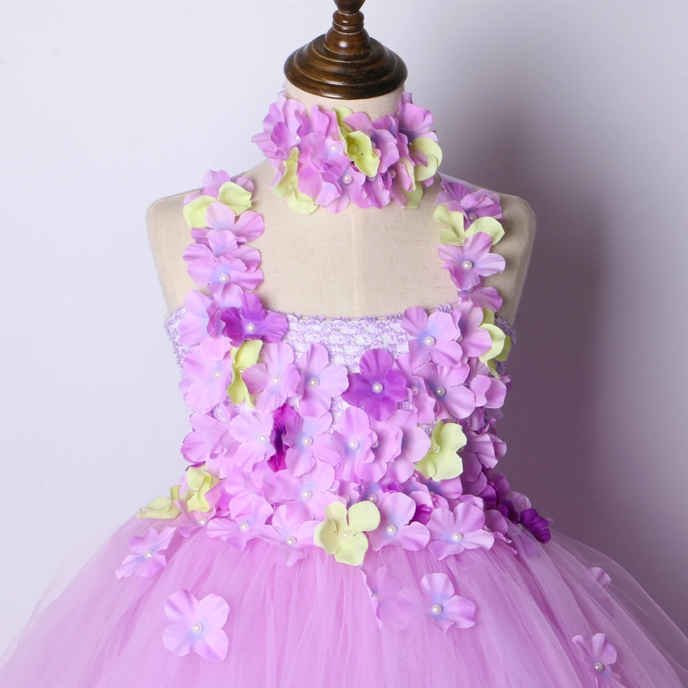 Лавандовое платье-пачка с цветочным узором для девочек платье феи принцессы