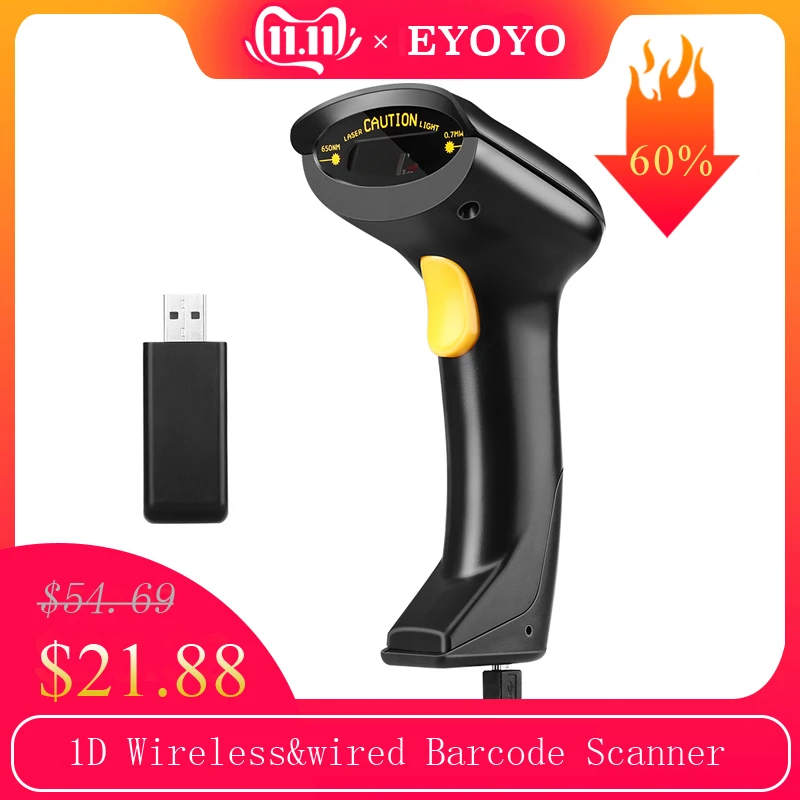 Беспроводной сканер штрих кода Eyoyo EY 800 1D 2 в 1 проводной USB Ручной считыватель