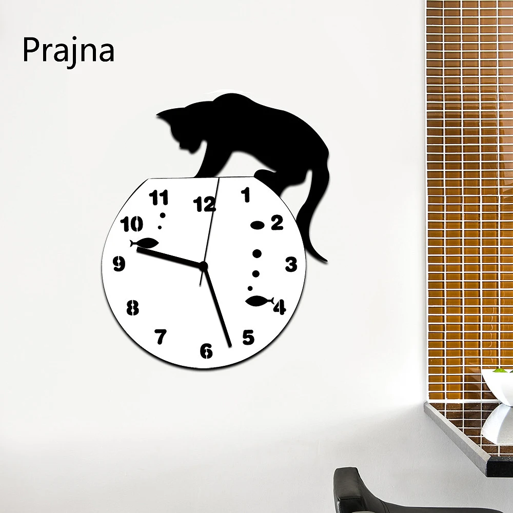 

Black Cat Wall Clock Quartz 3D DIY Big Decorative Kitchen Clocks Acrylic Stickers Wall Clock Home Letter Home Decor duvar saati