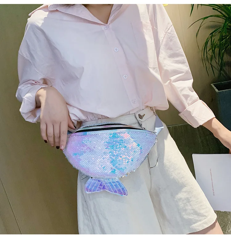 Красочные девушки Fanny Pack Русалка блесток женщин банан чехол на пояс Сумка симфония кошелек PU через плечо сумка